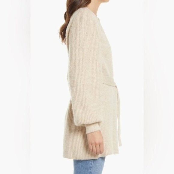 NWT Topshop Stone Beige Chunky Cable Knit Long Cardigan Wool Sweater Size Medium - Picture 4 of 10